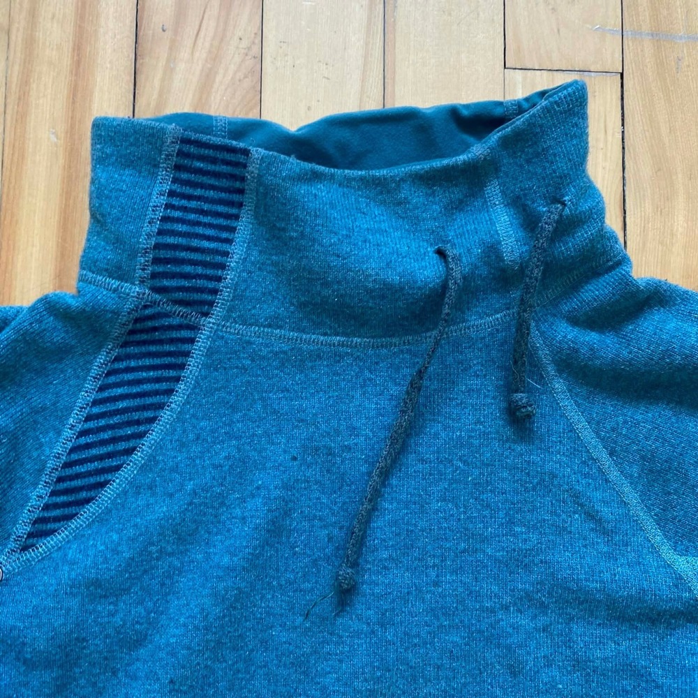 Prana Striped Funnel Neck Wool Lucia Pullover Sweater Women Medium Teal Blue - Picture 5 of 12